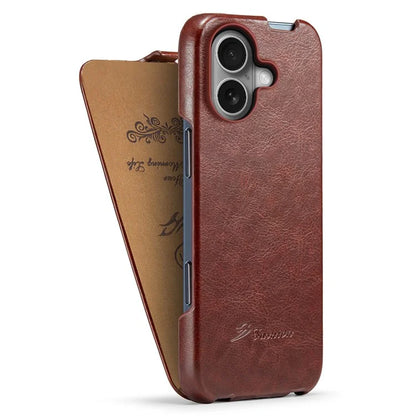 For iPhone 16 Case Vertical Flip Leather Crazy Horse Texture Phone Cover