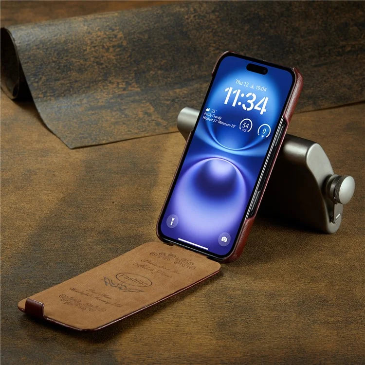 For iPhone 16 Case Vertical Flip Leather Crazy Horse Texture Phone Cover