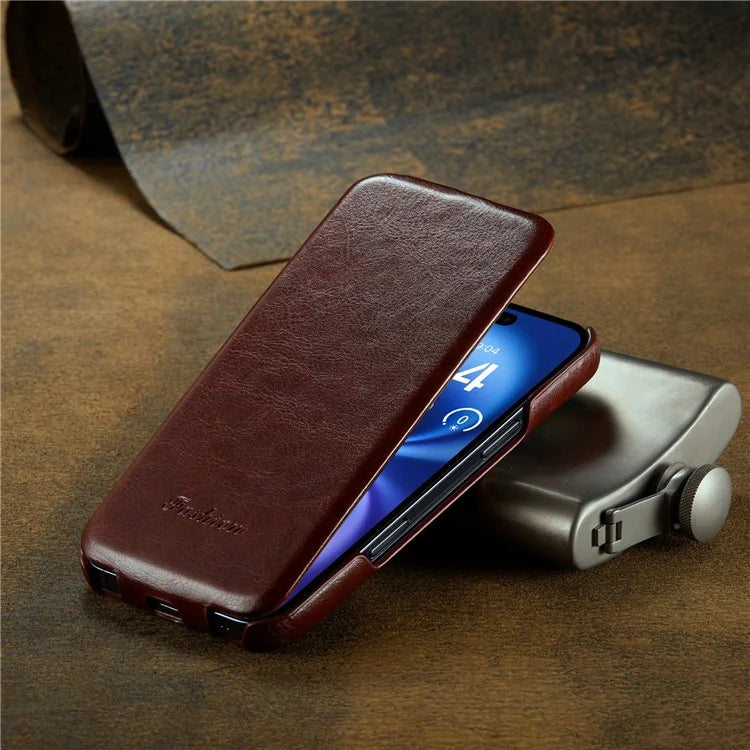 For iPhone 16 Case Vertical Flip Leather Crazy Horse Texture Phone Cover