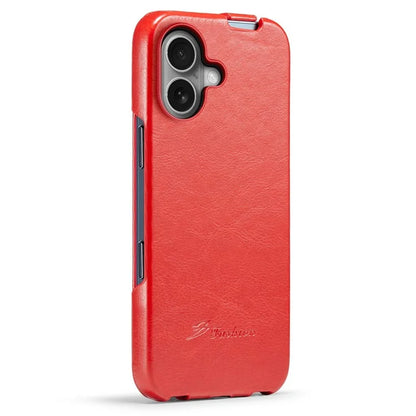 For iPhone 16 Case Vertical Flip Leather Crazy Horse Texture Phone Cover