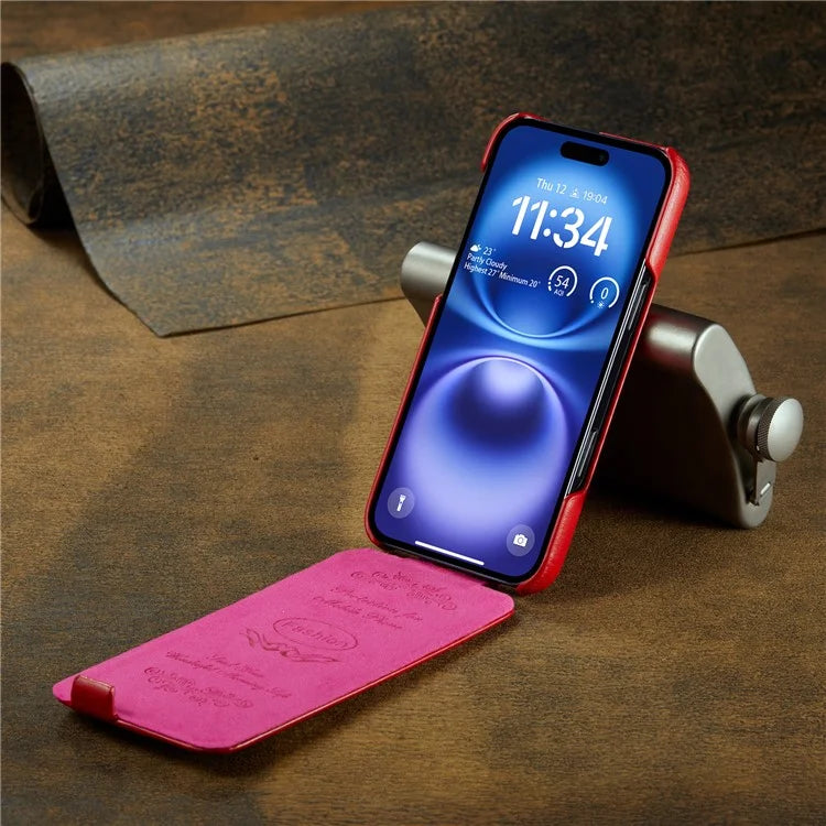 For iPhone 16 Case Vertical Flip Leather Crazy Horse Texture Phone Cover