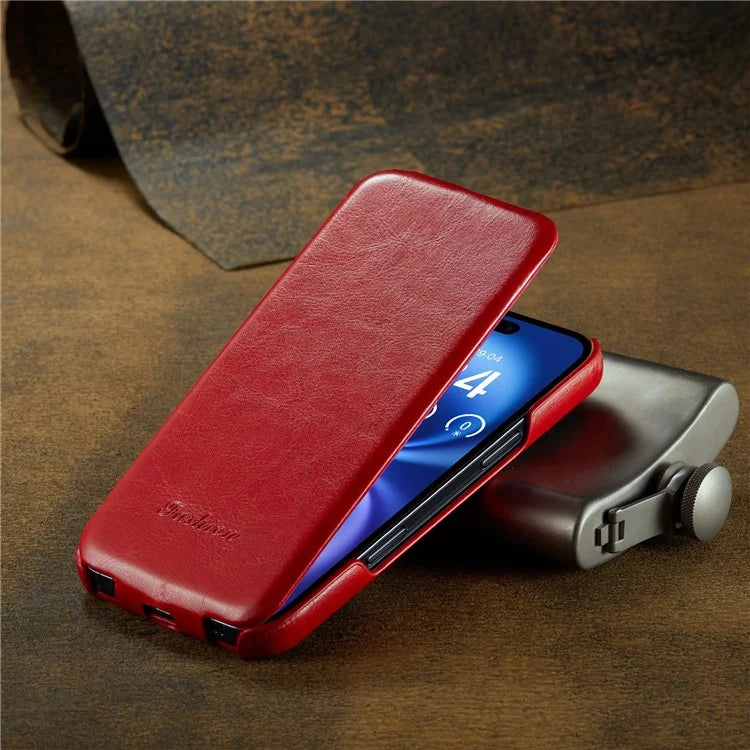 For iPhone 16 Case Vertical Flip Leather Crazy Horse Texture Phone Cover