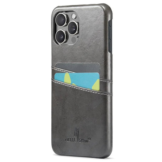 FIERRE SHANN For iPhone 16 Pro Max Case Waxy PU Leather+PC Card Holder Phone Cover