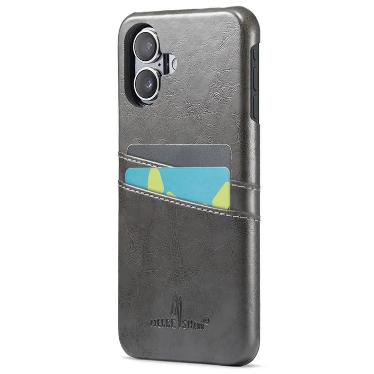 FIERRE SHANN For iPhone 16 Plus Case Waxy PU Leather+PC Card Holder Phone Cover
