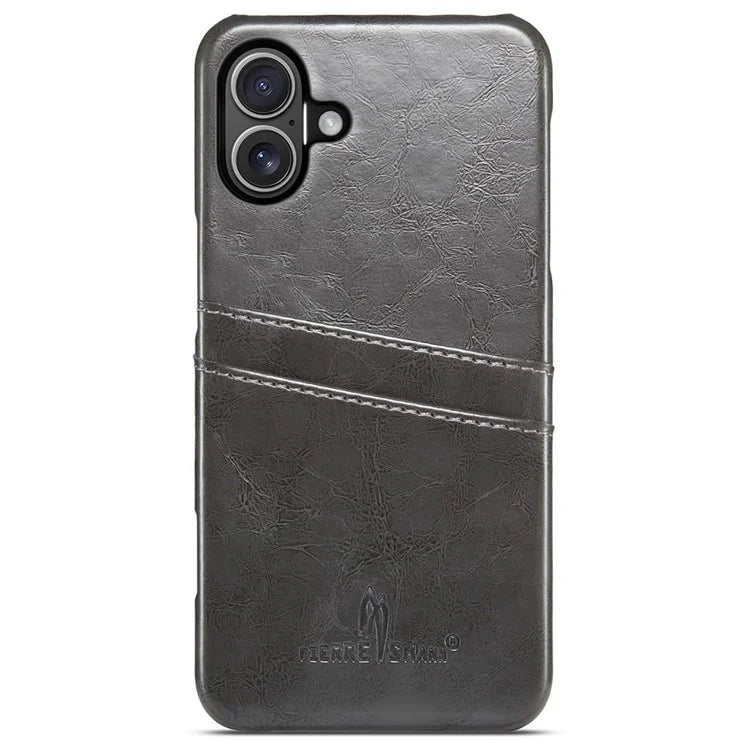 FIERRE SHANN For iPhone 16 Plus Case Waxy PU Leather+PC Card Holder Phone Cover