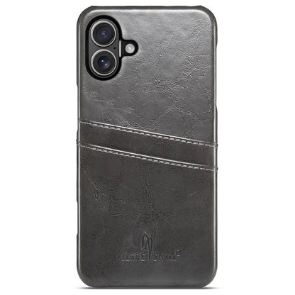 FIERRE SHANN For iPhone 16 Plus Case Waxy PU Leather+PC Card Holder Phone Cover