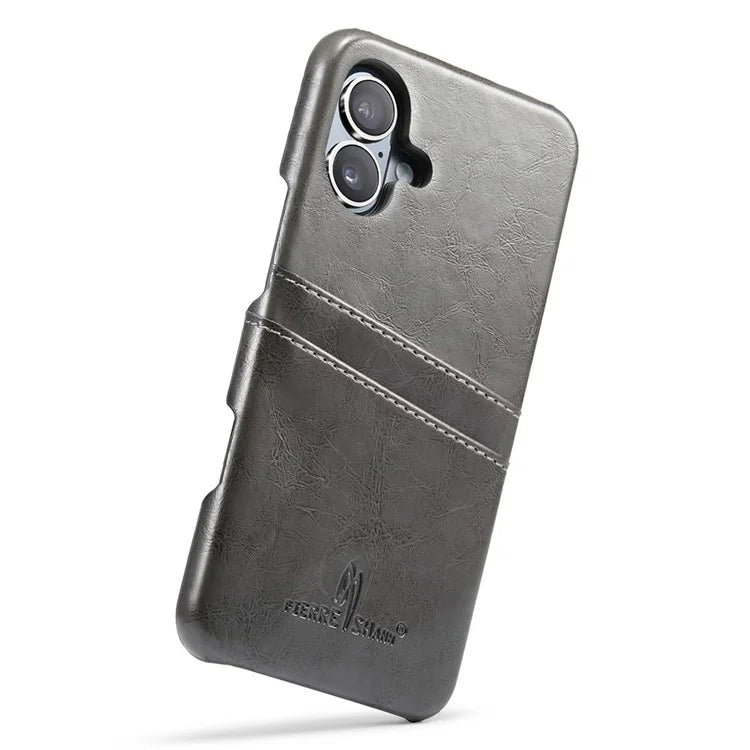FIERRE SHANN For iPhone 16 Plus Case Waxy PU Leather+PC Card Holder Phone Cover