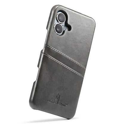 FIERRE SHANN For iPhone 16 Plus Case Waxy PU Leather+PC Card Holder Phone Cover