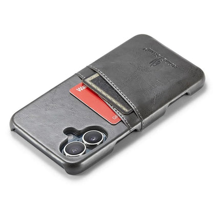 FIERRE SHANN For iPhone 16 Plus Case Waxy PU Leather+PC Card Holder Phone Cover