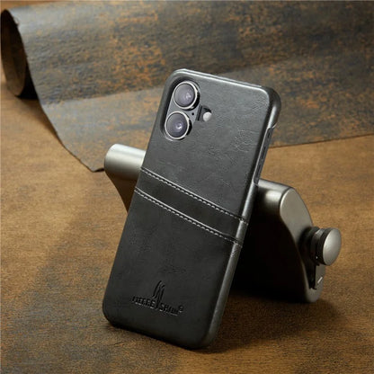 FIERRE SHANN For iPhone 16 Plus Case Waxy PU Leather+PC Card Holder Phone Cover