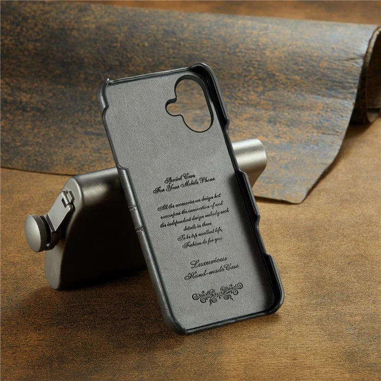 FIERRE SHANN For iPhone 16 Plus Case Waxy PU Leather+PC Card Holder Phone Cover
