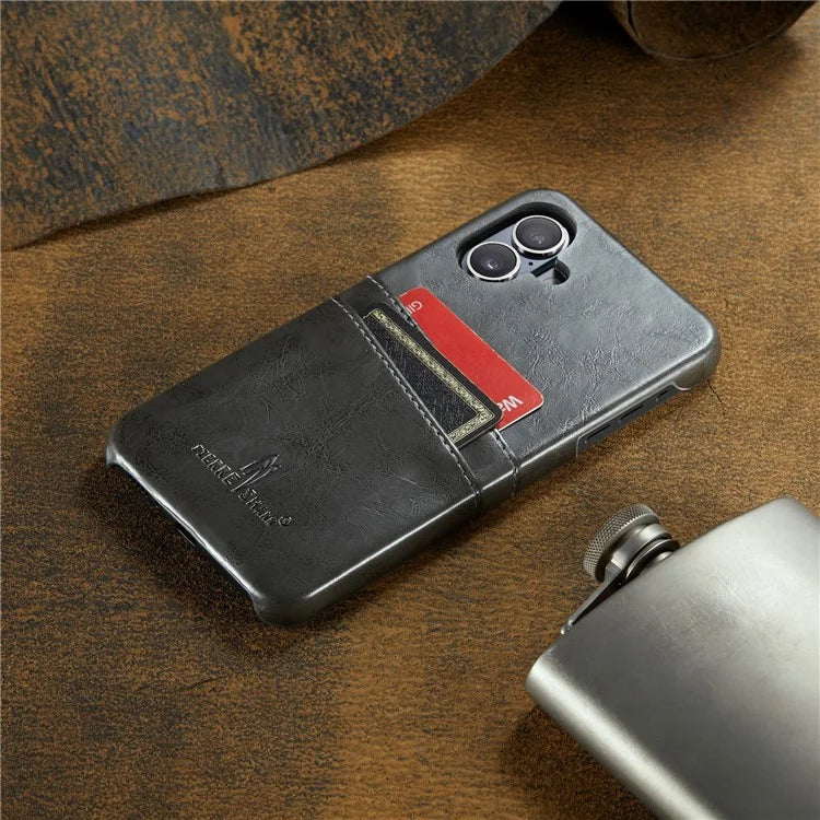 FIERRE SHANN For iPhone 16 Plus Case Waxy PU Leather+PC Card Holder Phone Cover