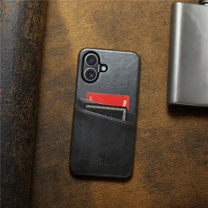 FIERRE SHANN For iPhone 16 Plus Case Waxy PU Leather+PC Card Holder Phone Cover