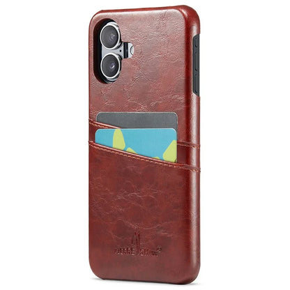 FIERRE SHANN For iPhone 16 Plus Case Waxy PU Leather+PC Card Holder Phone Cover