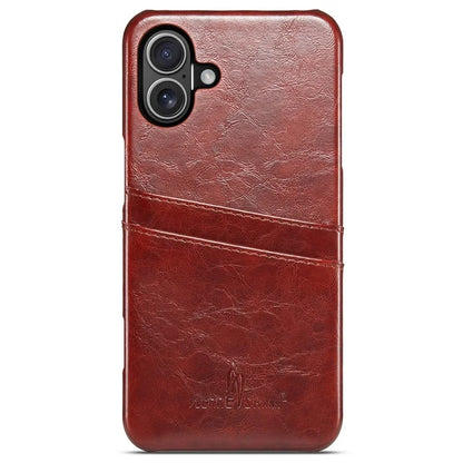 FIERRE SHANN For iPhone 16 Plus Case Waxy PU Leather+PC Card Holder Phone Cover