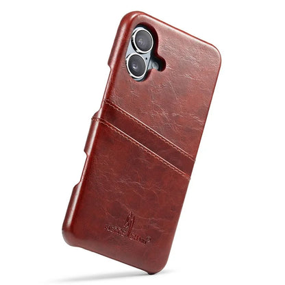 FIERRE SHANN For iPhone 16 Plus Case Waxy PU Leather+PC Card Holder Phone Cover