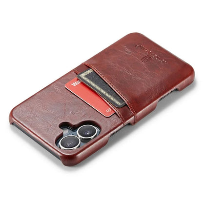 FIERRE SHANN For iPhone 16 Plus Case Waxy PU Leather+PC Card Holder Phone Cover