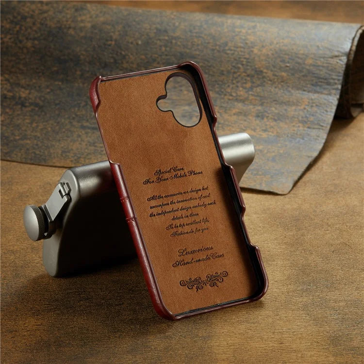 FIERRE SHANN For iPhone 16 Plus Case Waxy PU Leather+PC Card Holder Phone Cover