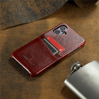 FIERRE SHANN For iPhone 16 Plus Case Waxy PU Leather+PC Card Holder Phone Cover