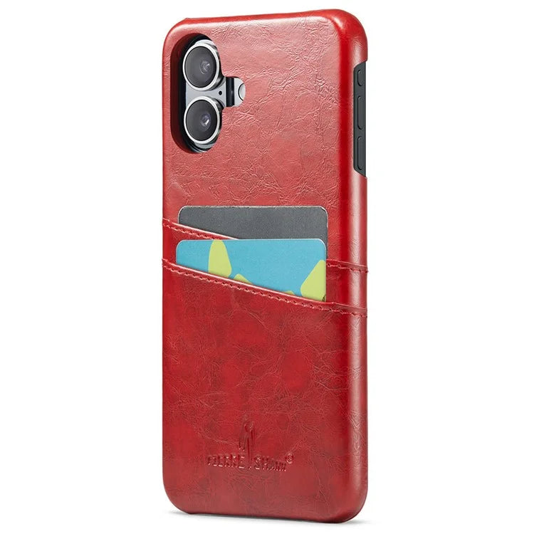 FIERRE SHANN For iPhone 16 Plus Case Waxy PU Leather+PC Card Holder Phone Cover