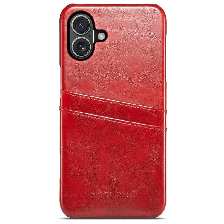 FIERRE SHANN For iPhone 16 Plus Case Waxy PU Leather+PC Card Holder Phone Cover