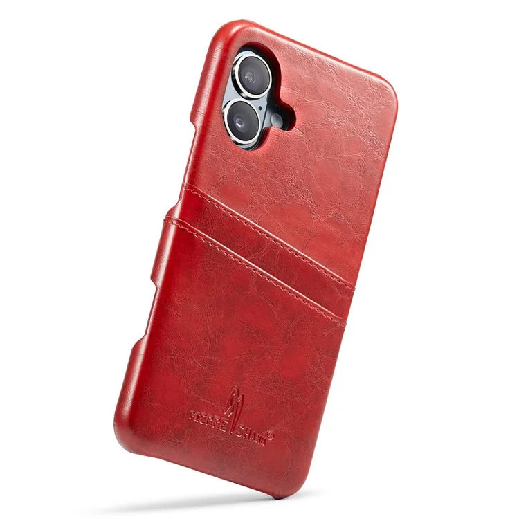 FIERRE SHANN For iPhone 16 Plus Case Waxy PU Leather+PC Card Holder Phone Cover