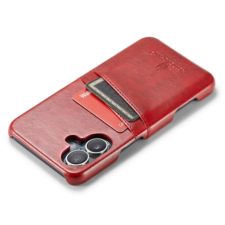 FIERRE SHANN For iPhone 16 Plus Case Waxy PU Leather+PC Card Holder Phone Cover