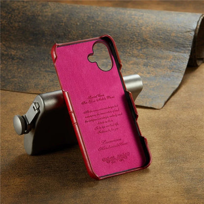 FIERRE SHANN For iPhone 16 Plus Case Waxy PU Leather+PC Card Holder Phone Cover