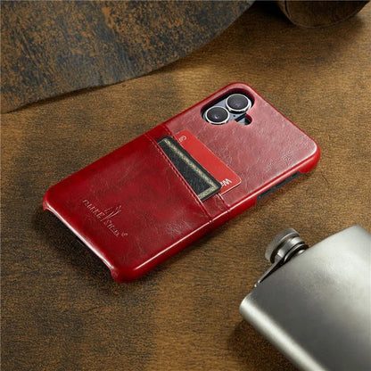 FIERRE SHANN For iPhone 16 Plus Case Waxy PU Leather+PC Card Holder Phone Cover