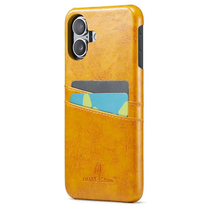 FIERRE SHANN For iPhone 16 Plus Case Waxy PU Leather+PC Card Holder Phone Cover