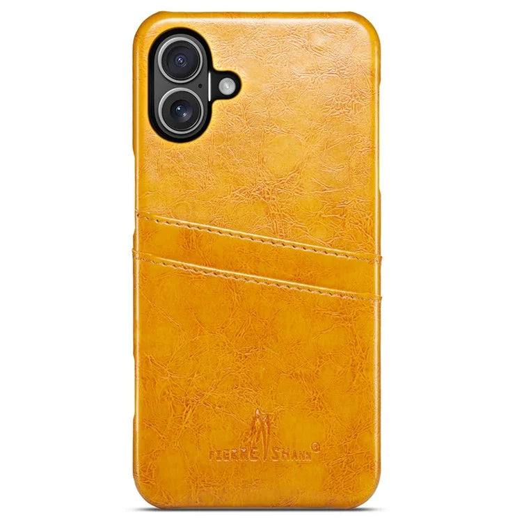 FIERRE SHANN For iPhone 16 Plus Case Waxy PU Leather+PC Card Holder Phone Cover