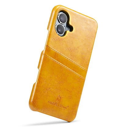 FIERRE SHANN For iPhone 16 Plus Case Waxy PU Leather+PC Card Holder Phone Cover
