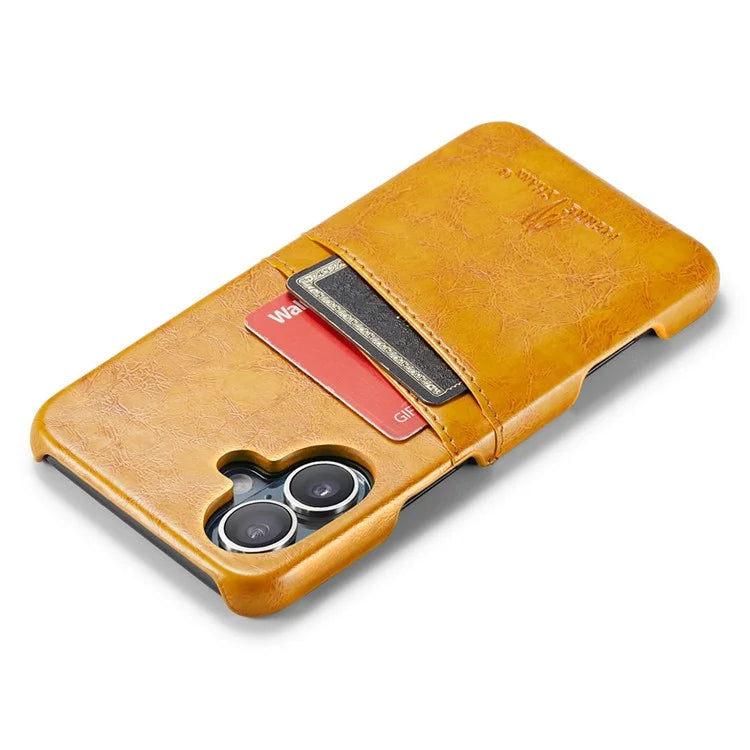 FIERRE SHANN For iPhone 16 Plus Case Waxy PU Leather+PC Card Holder Phone Cover