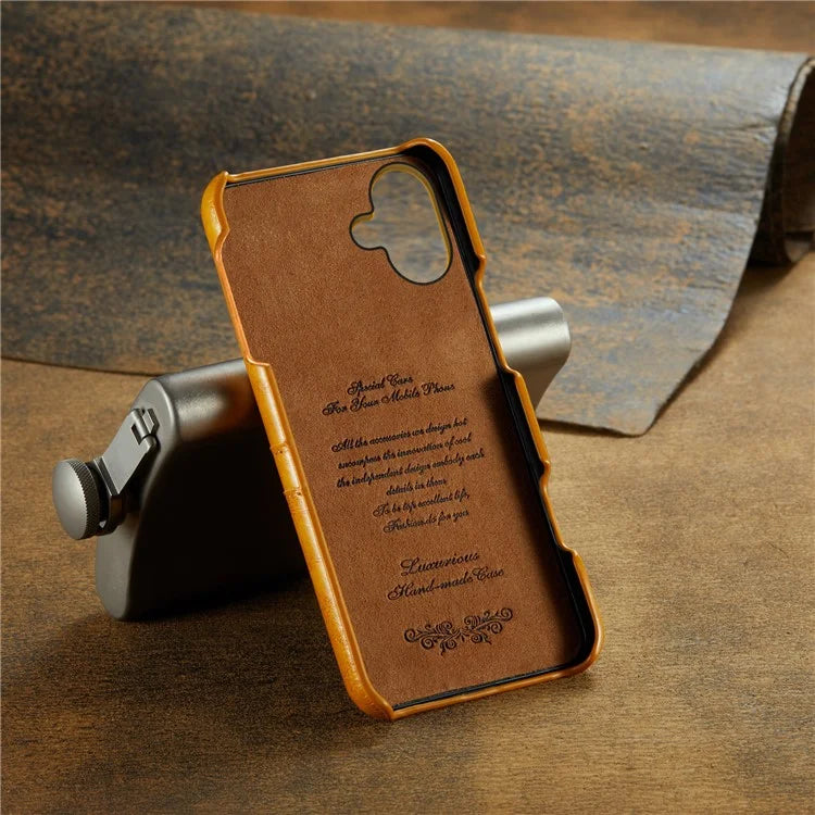 FIERRE SHANN For iPhone 16 Plus Case Waxy PU Leather+PC Card Holder Phone Cover
