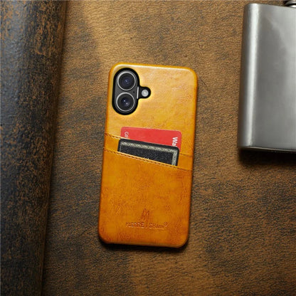 FIERRE SHANN For iPhone 16 Plus Case Waxy PU Leather+PC Card Holder Phone Cover