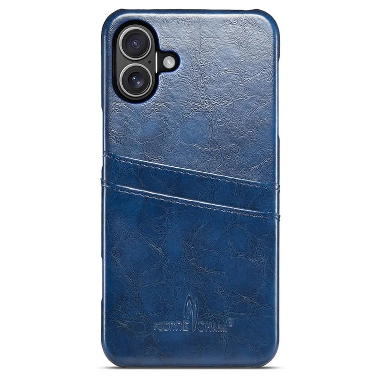 FIERRE SHANN For iPhone 16 Plus Case Waxy PU Leather+PC Card Holder Phone Cover