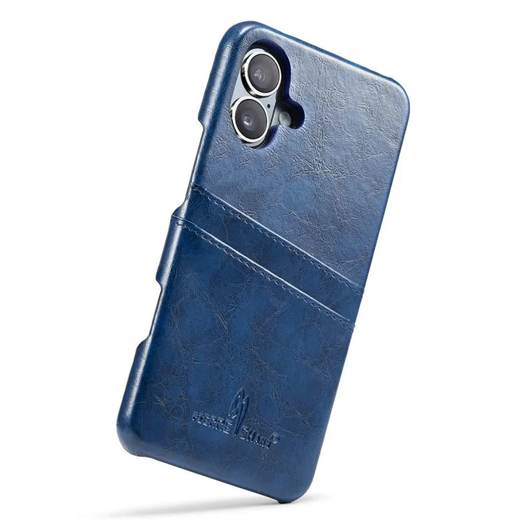 FIERRE SHANN For iPhone 16 Plus Case Waxy PU Leather+PC Card Holder Phone Cover