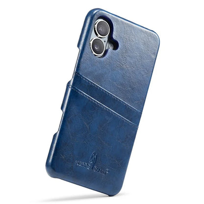 FIERRE SHANN For iPhone 16 Plus Case Waxy PU Leather+PC Card Holder Phone Cover