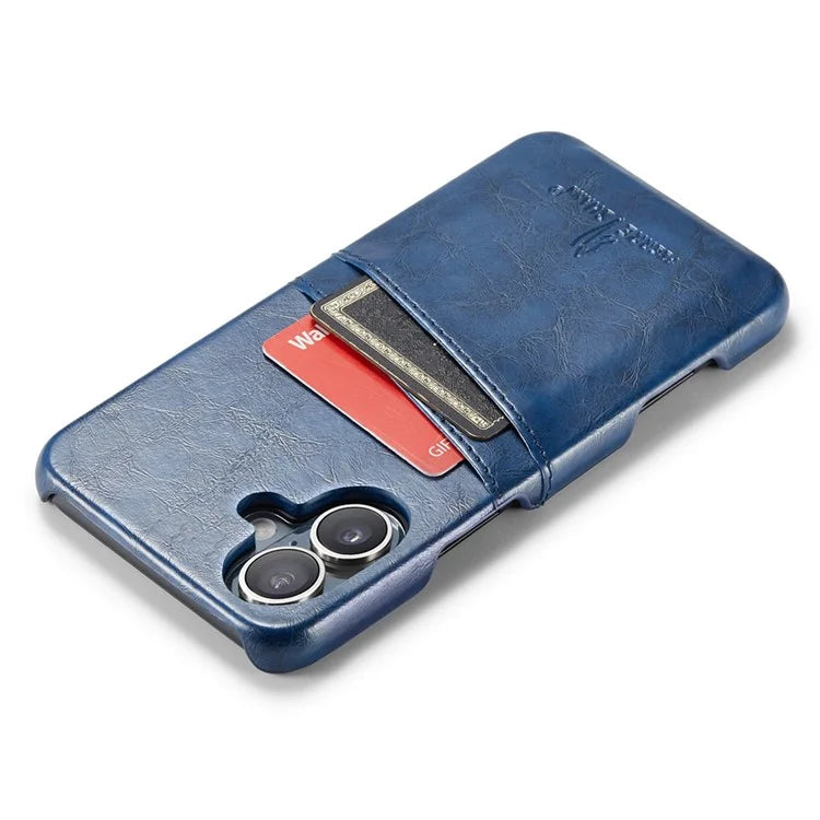 FIERRE SHANN For iPhone 16 Plus Case Waxy PU Leather+PC Card Holder Phone Cover