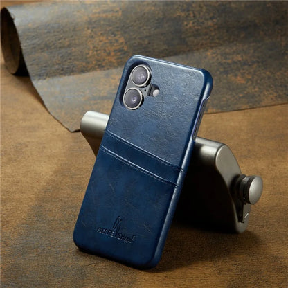 FIERRE SHANN For iPhone 16 Plus Case Waxy PU Leather+PC Card Holder Phone Cover