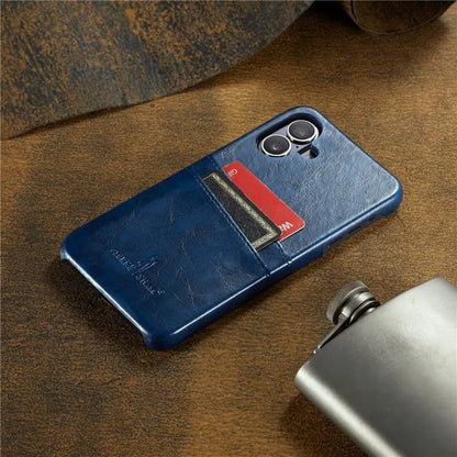 FIERRE SHANN For iPhone 16 Plus Case Waxy PU Leather+PC Card Holder Phone Cover
