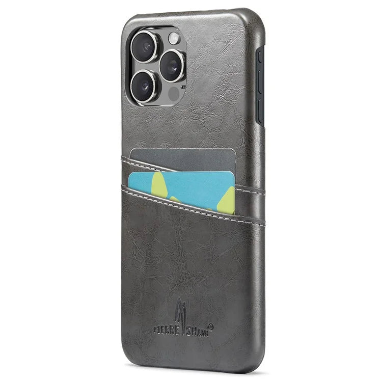 FIERRE SHANN For iPhone 16 Pro Case Waxy PU Leather+PC Card Holder Phone Cover