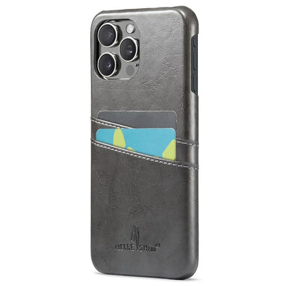 FIERRE SHANN For iPhone 16 Pro Case Waxy PU Leather+PC Card Holder Phone Cover