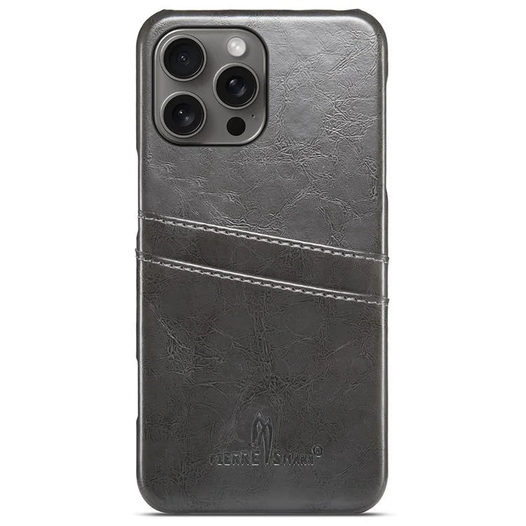 FIERRE SHANN For iPhone 16 Pro Case Waxy PU Leather+PC Card Holder Phone Cover