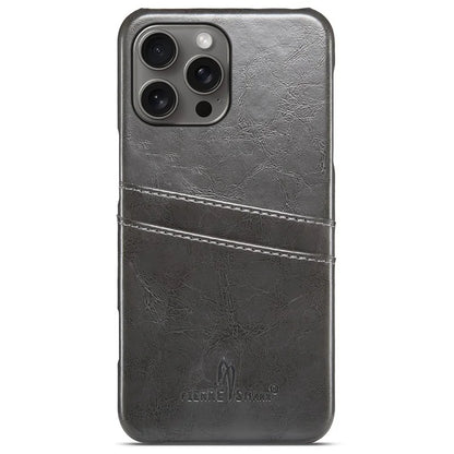 FIERRE SHANN For iPhone 16 Pro Case Waxy PU Leather+PC Card Holder Phone Cover