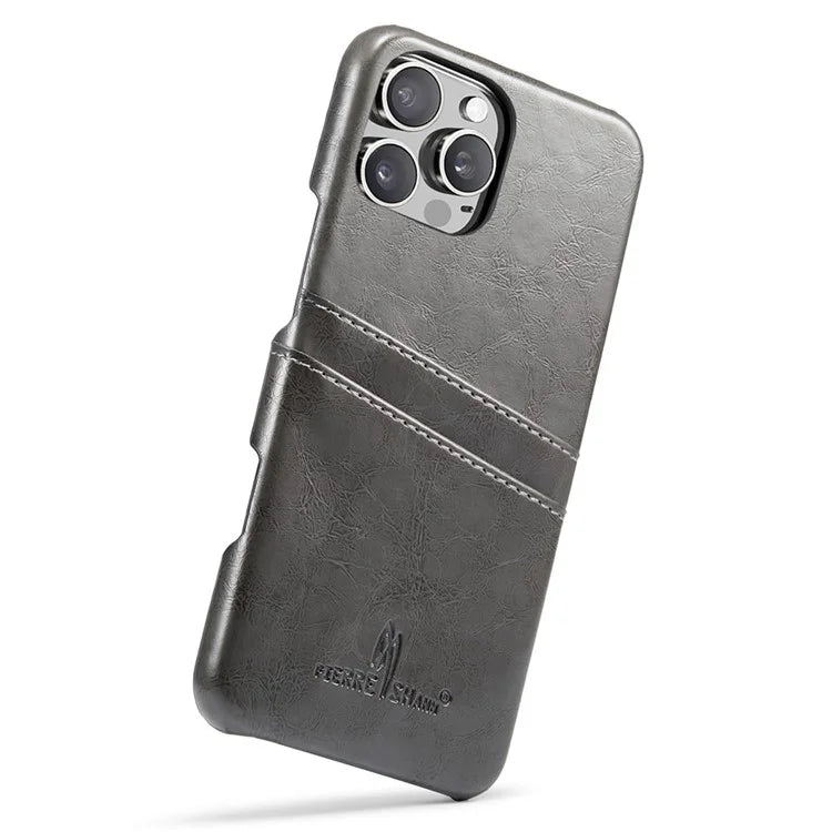 FIERRE SHANN For iPhone 16 Pro Case Waxy PU Leather+PC Card Holder Phone Cover
