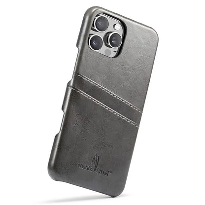 FIERRE SHANN For iPhone 16 Pro Case Waxy PU Leather+PC Card Holder Phone Cover