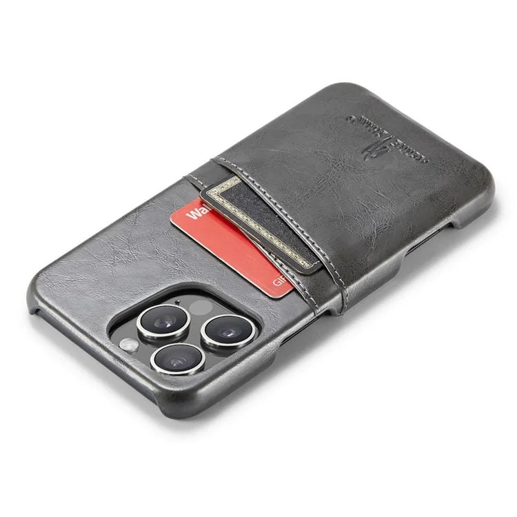 FIERRE SHANN For iPhone 16 Pro Case Waxy PU Leather+PC Card Holder Phone Cover