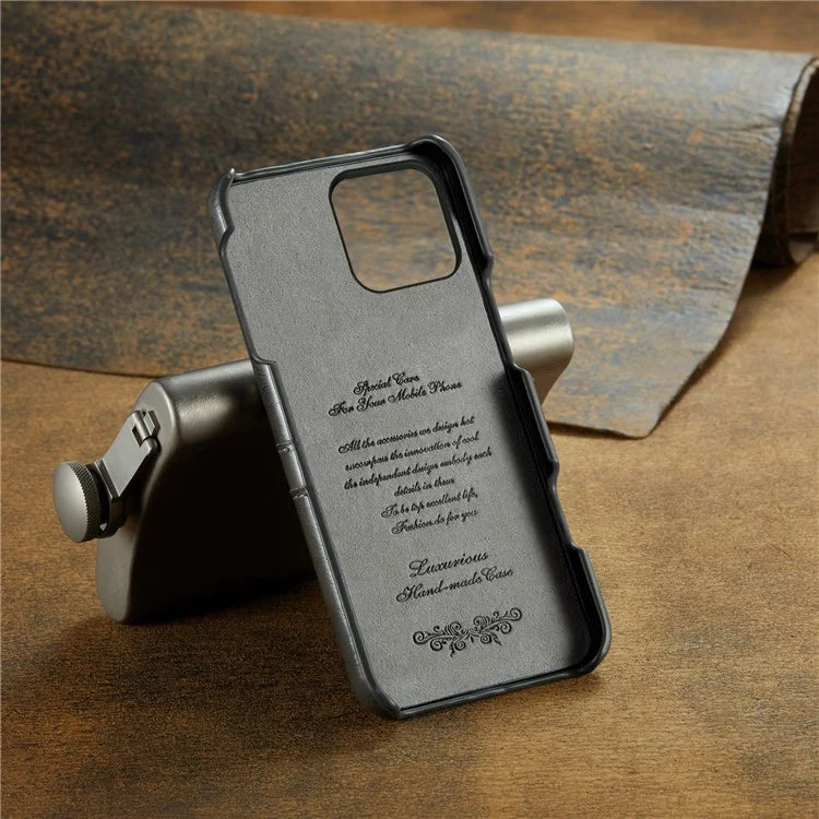 FIERRE SHANN For iPhone 16 Pro Case Waxy PU Leather+PC Card Holder Phone Cover