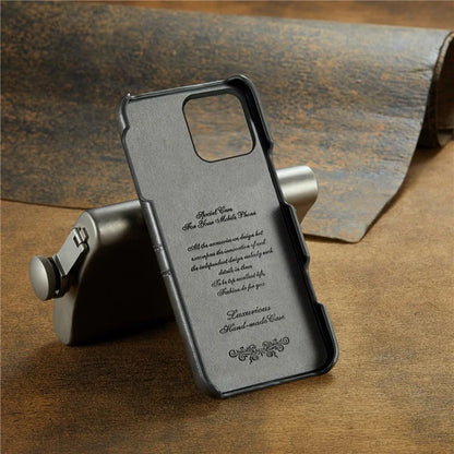 FIERRE SHANN For iPhone 16 Pro Case Waxy PU Leather+PC Card Holder Phone Cover